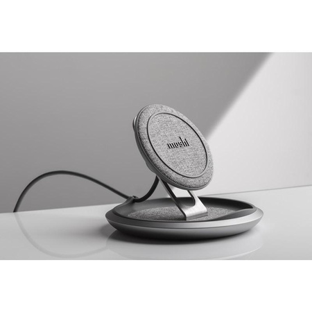 Moshi Lounge Q Wireless Charging Stand - Chargeur sans fil Qi à induction pour iPhone et Android 15W (Nordic Gray)