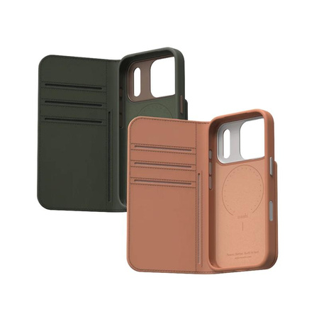 Moshi Overture MagSafe - Skórzane etui 3w1 z klapką iPhone 17 Pro Max (Moss Green)
