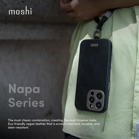 Moshi Napa MagSafe - Leather Case for iPhone 15 Pro Max (Midnight Black)