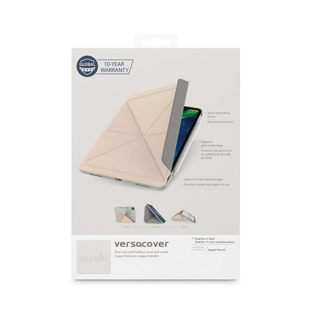 Moshi VersaCover - Étui Origami pour iPad Pro 11" (2020/2018) avec chargement de l'Apple Pencil (Beige Savanna)