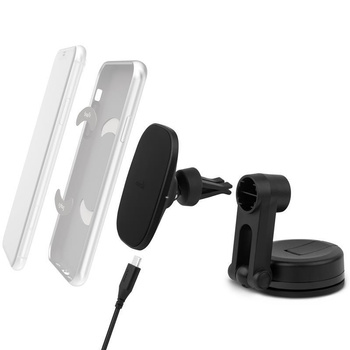 Moshi SnapTo Universal Car Mount with Wireless Charging- Magnetic Car Mount with Wireless Charging (Black)