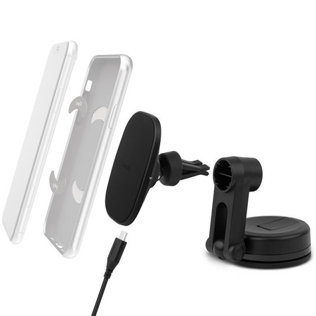 Moshi SnapTo Universal Car Mount with Wireless Charging- Magnetic Car Mount with Wireless Charging (Black)