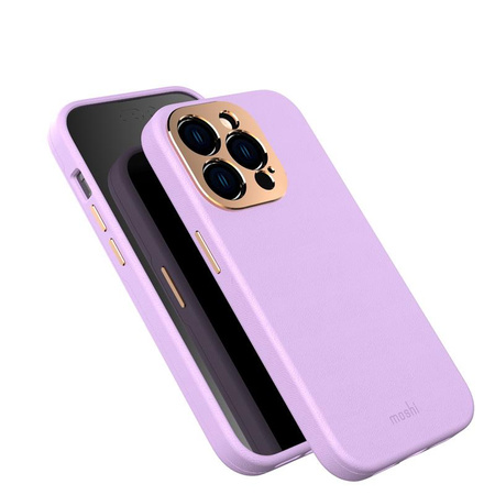 Moshi Napa Slim MagSafe - Étui en cuir pour iPhone 14 Pro (Lavender Purple)