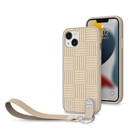 Moshi Altra - tok levehető zsinórral iPhone 13 (antibakteriális NanoShield™) (Sahara Beige)