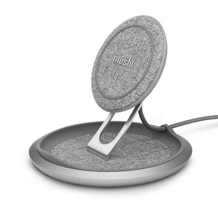 Moshi Lounge Q Wireless Charging Stand - Chargeur sans fil Qi à induction pour iPhone et Android 15W (Nordic Gray)